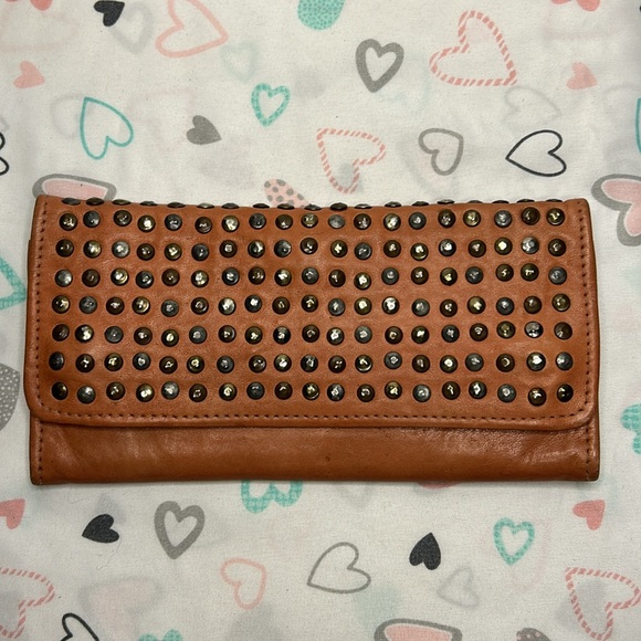 VIOLA CASTELLANI MILANO brownish/orange studded genuine leather wallet. - Picture 10 of 11